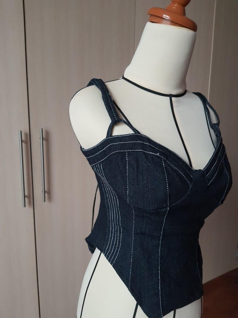 Y2k denim corset/bustier top, Fesyen 