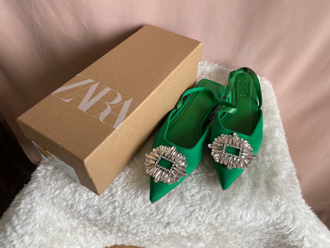 flat mules with rhinestones zara