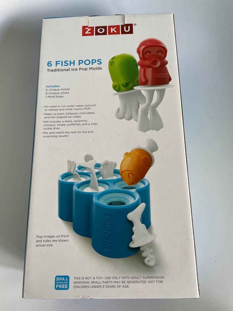 Brand New Zoku Set of 6 Fish Shaped Traditional Ice Pop Popsicle