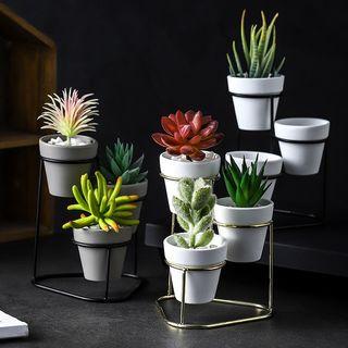 😄3 Ceramic Pot With metal Stand 2colors