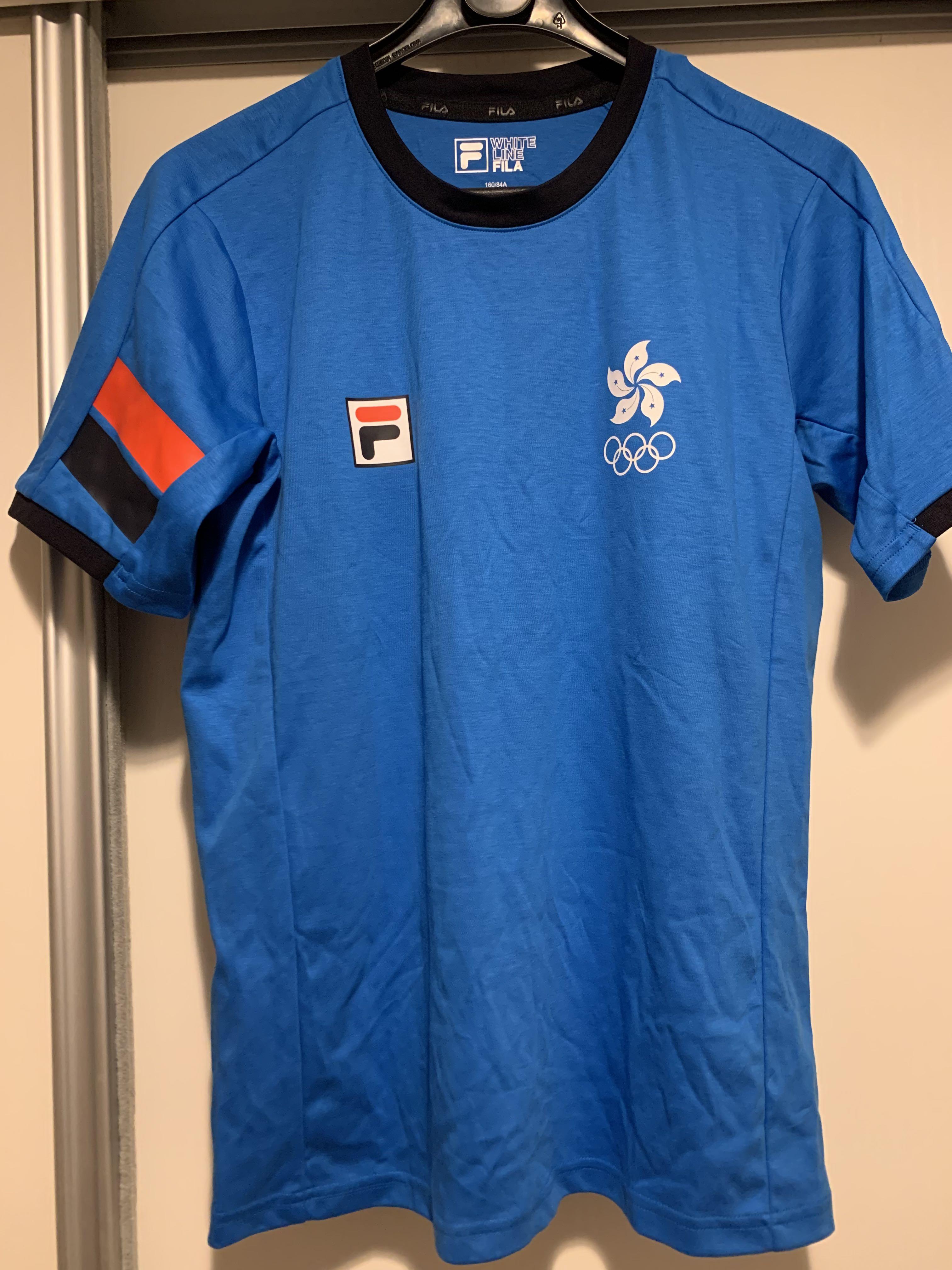 全新fila 運動衫藍色size xs 有奧運logo, 男裝, T-shirt、恤衫、有領衫- Carousell