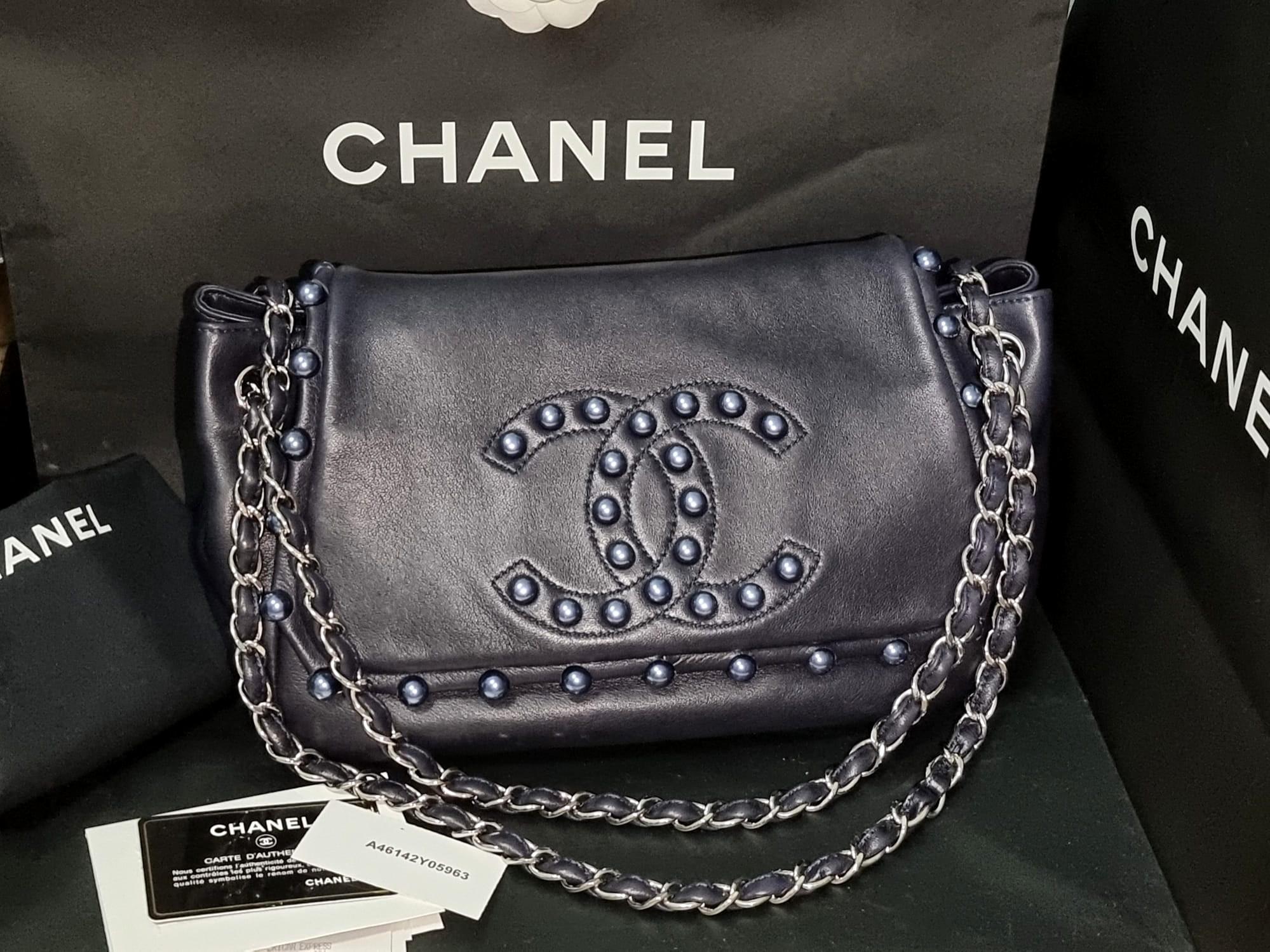 Sold ) Chanel Accordion Flap Bag With Pearls Stud, Luxury, Bags & Wallets  on Carousell