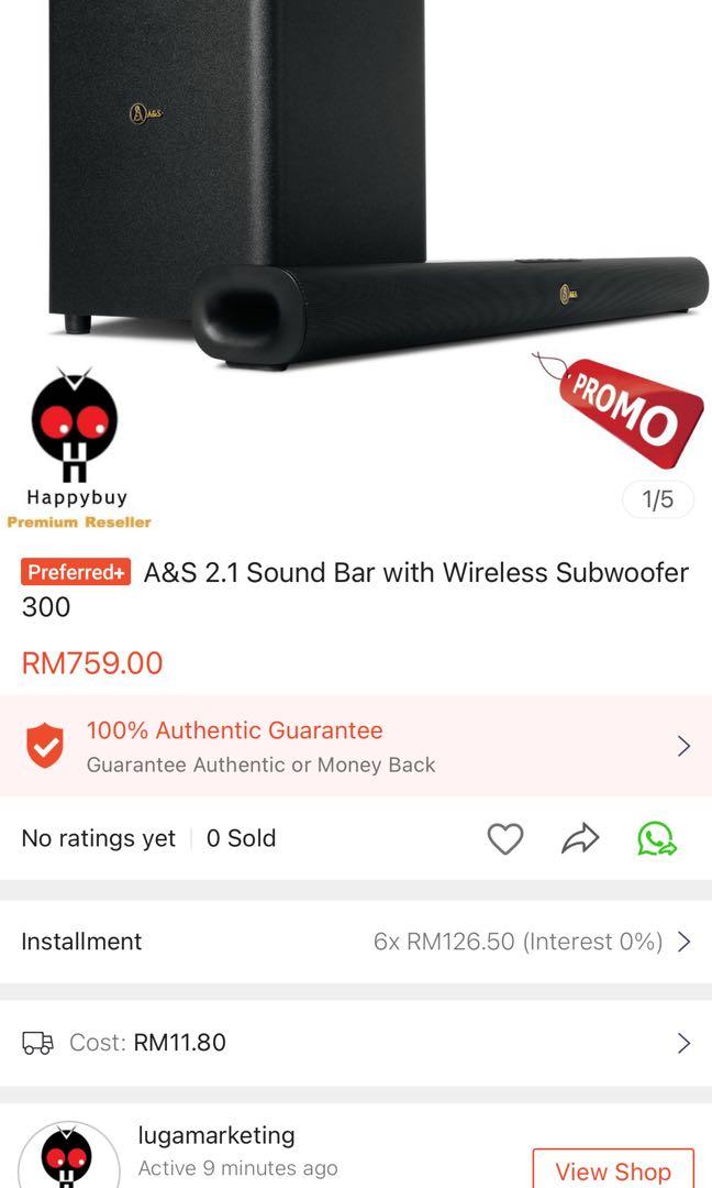 A S 2.1 bar with wireless subwoofer 300