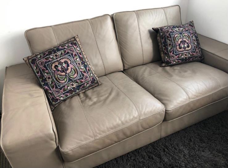 Beige Leather Couch, Furniture & Home Living, Furniture, Sofas on Carousell