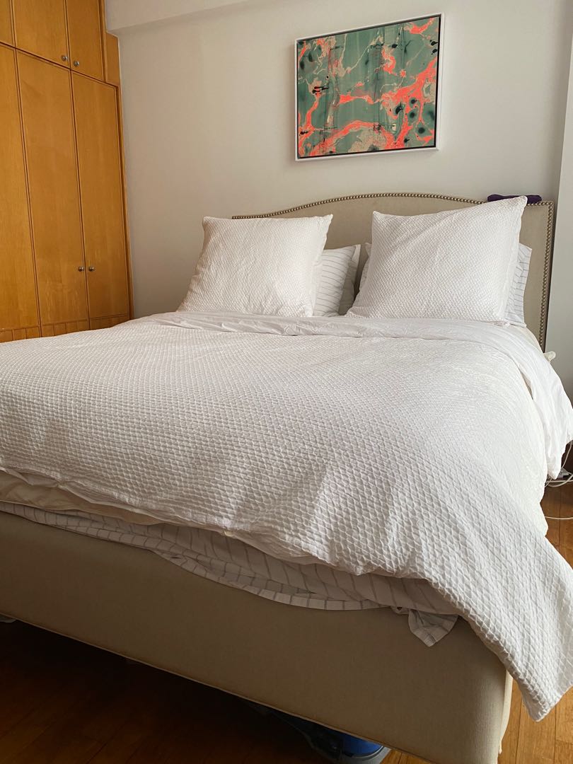 Crate and Barrel Queen Bed + Queen Serta Mattress, Furniture & Home