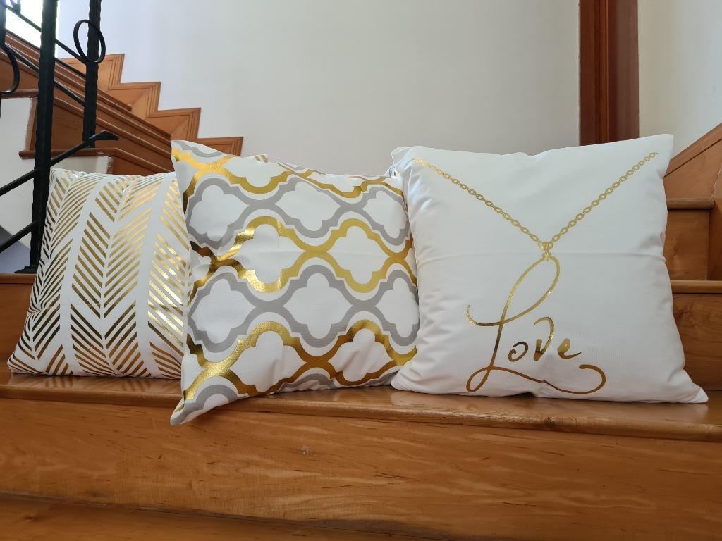 Cream White Gold Love Abstract Art Gold leave Nature Cushion