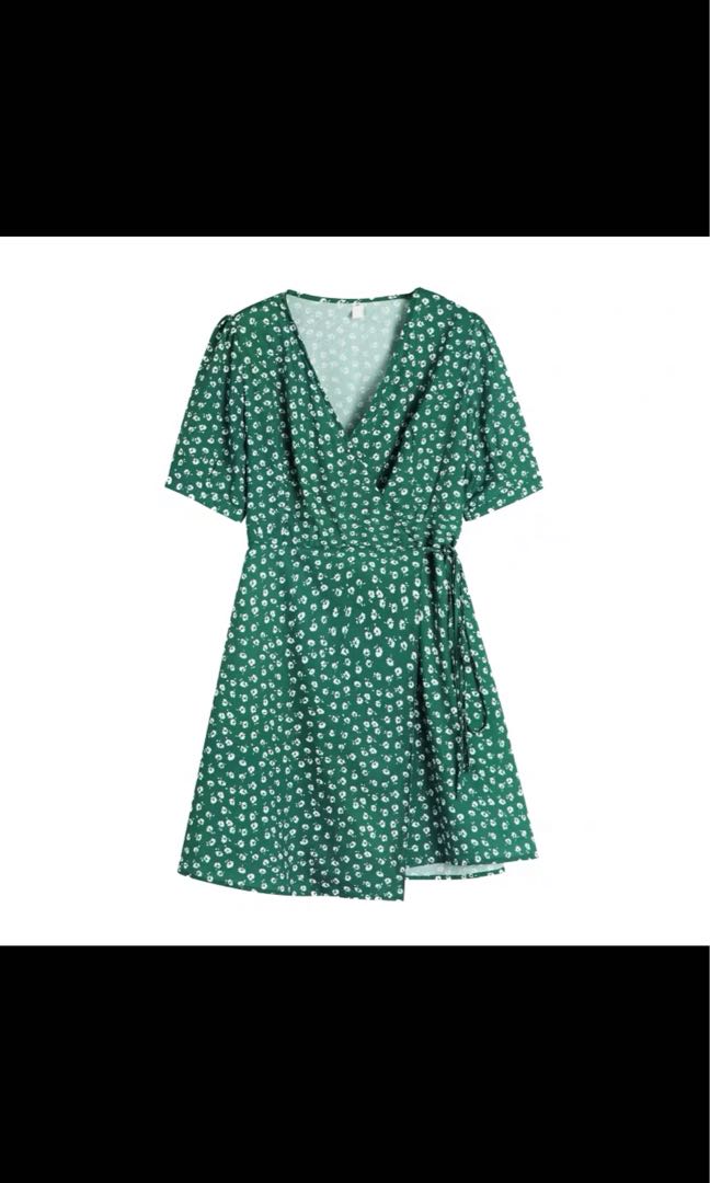 Green floral wrap dress (B) main image 0