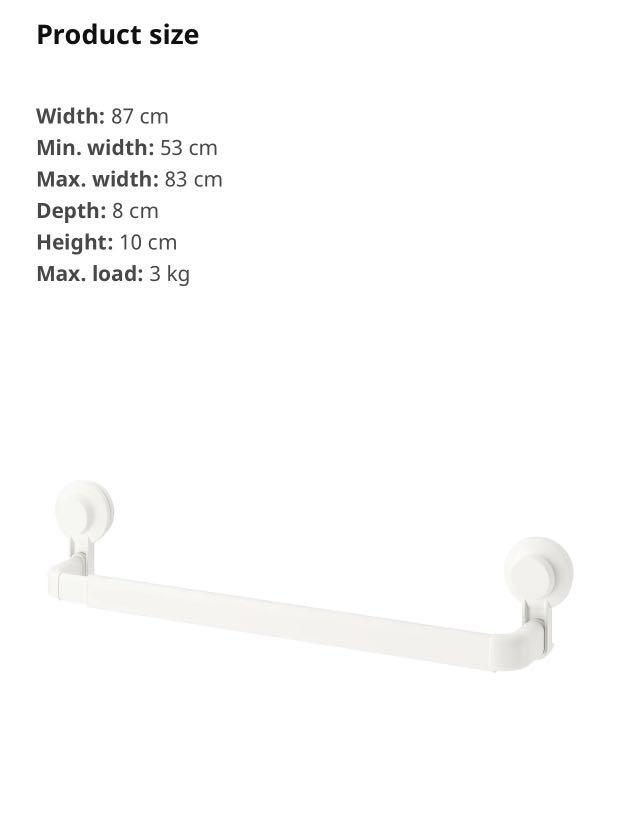 IKEA Tisken Towel rack with suction cup, white, Furniture & Home Living