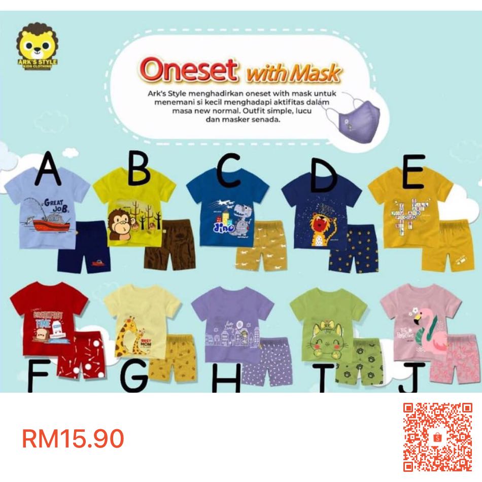 Kids T Shirt Shorts Cotton Two Piece Suit With Free Matching Mask Oneset Arkstyle Brand Ship From Bintulu Babies Kids Girls Apparel 4 To 7 Years On Carousell