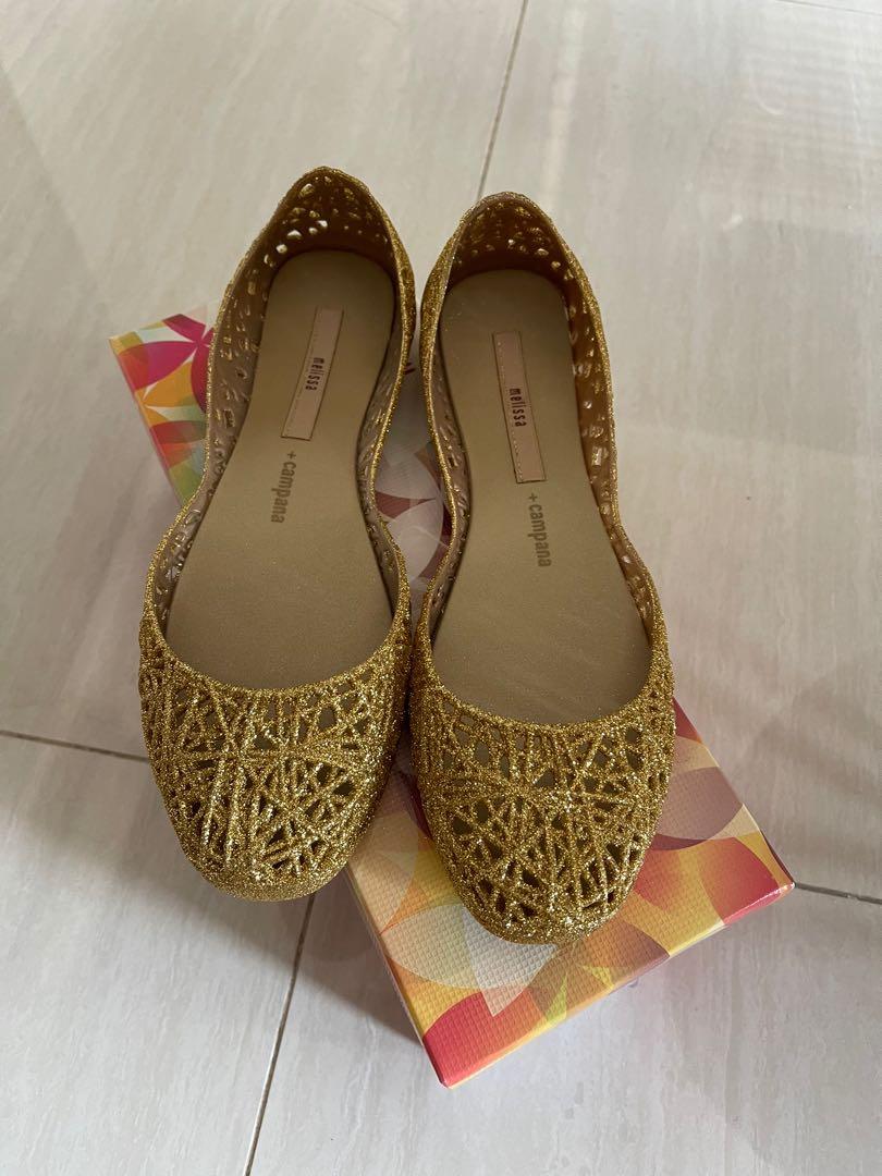 Melissa Campana Gold Glitter Women s Fashion Footwear Flats on
