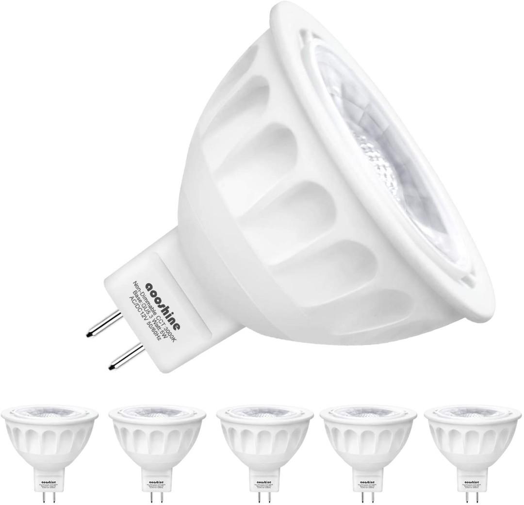 MR16 LED Bulb, Aooshine 5W GU5.3 LED Light, 50w LED Light Halogen Bulb  Replacement, 3000K Warm White MR16 LED, 500 Lumen Non-dimmable AC/DC 12V  (Pack of 6), Furniture & Home Living, Lighting