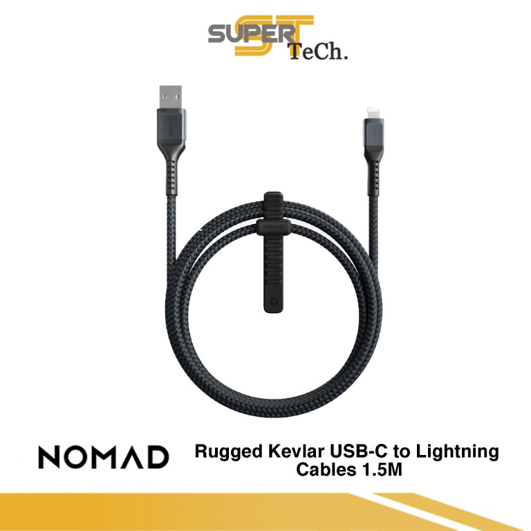 NOMAD Rugged Kevlar USBC to Lightning Cables 1.5M/3.0M, Black