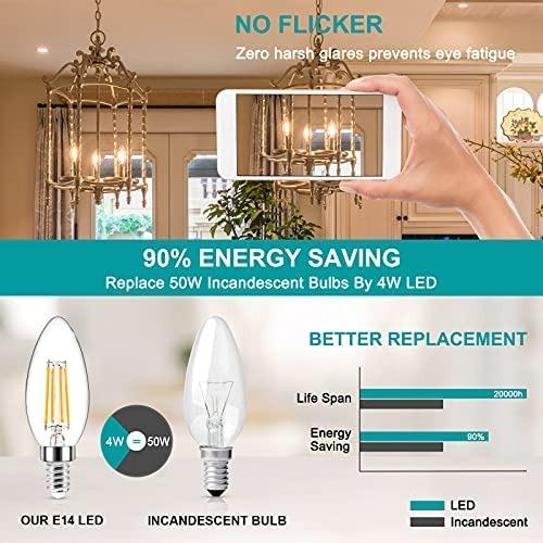 E14 12W LED Candle Light Bulbs, AC85-265V,E14 Base,3000K Warm White,120w  Halogen Light Equivalent Candelabra LED Bulbs for Chandelier Home