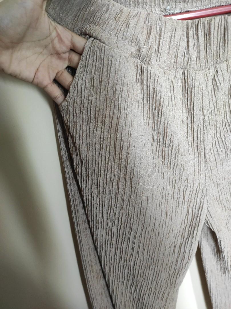 Pleated polyester Kulot Pants Nude 