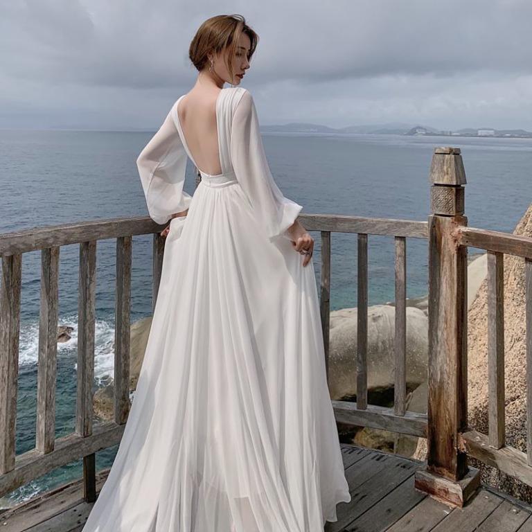 White long on sale sleeve evening dresses