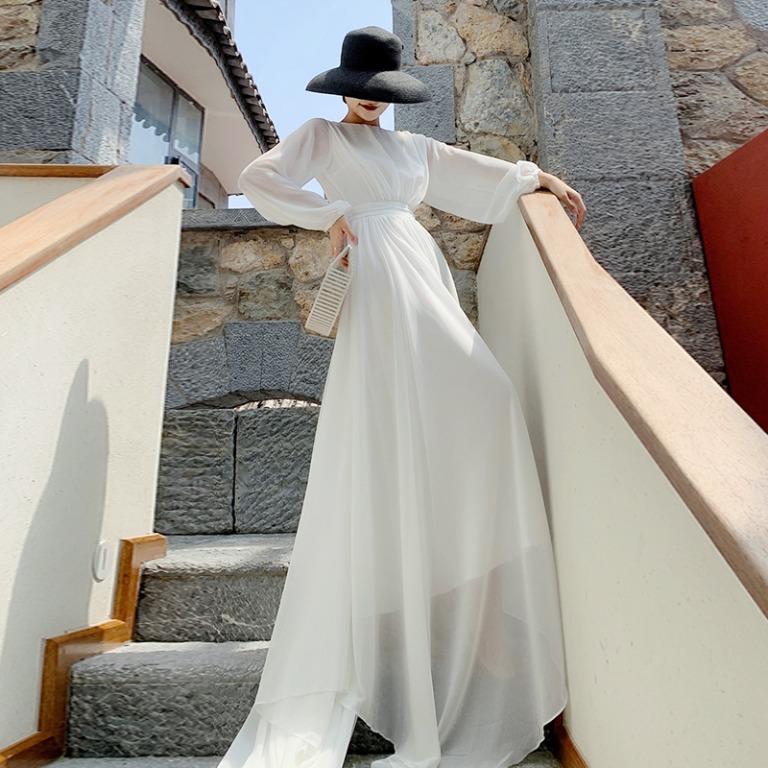 pre order white long sleeve beach boho fishtail evening wedding