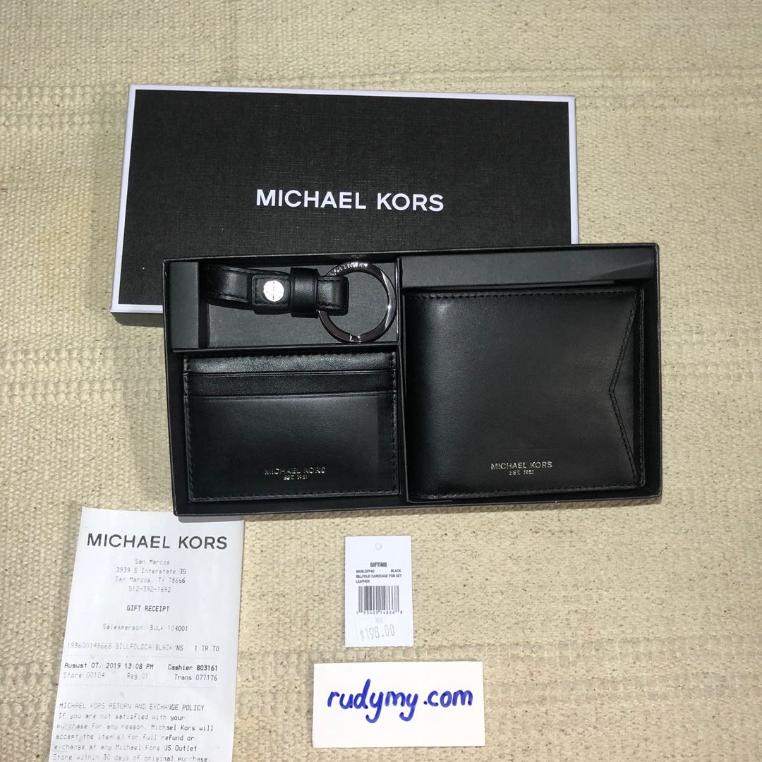 READY STOCK MICHAEL KORS BILLFOLD CARDCASE FOB SET LEATHER WALLET GIFTING 36U9LGFF40