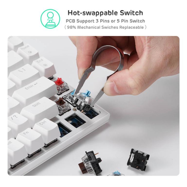 RK84 Bluetooth or Wired Mechanical Gaming Keyboard Hot Swappable Royal Kludge Wireless (Category: Computer Keyboard) located in Singapore. Submitted by daytech (Listing ID 1104621955, Image 3). Description: ✅Ready Stock in SG ✅Brand New in Box ✅100% Authentic Royal Kludge Product (Authorized Reseller) ✅Wireless via Bluetooth/USB Dongle ✅One Month Local Warranty Black with RGB Backlight (Red, Brown, Blue) White with RGB Backlight (Red, Brown, Blue