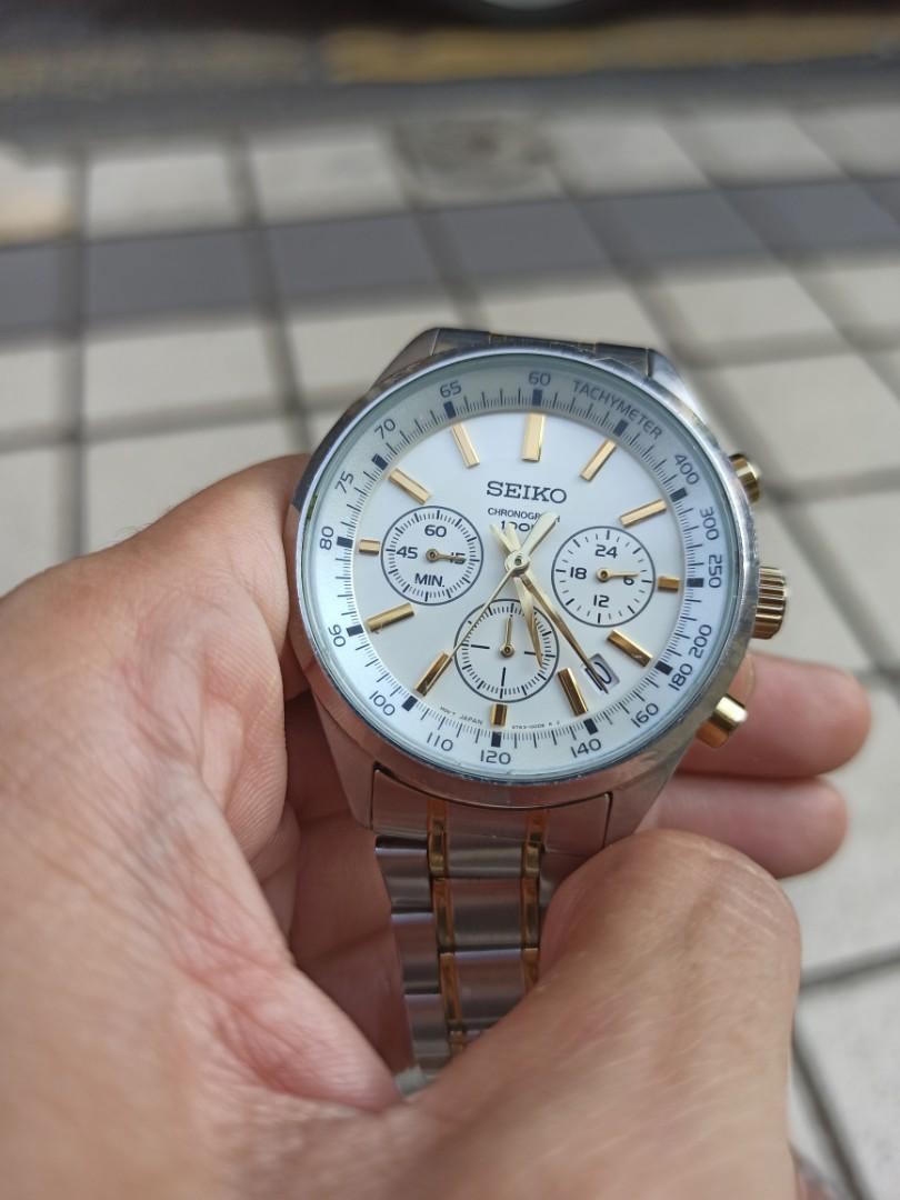 Seiko chronograph 100m 2 tone stainless steel Men s Fashion