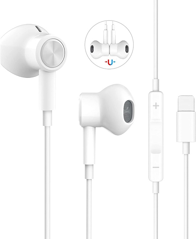 Earbuds Earphones Wired Stereo Sound Headphones for iPhone with Microphone and Volume Control,Active Noise Cancellation Compatible with iPhone 11Pro/12/7/8plus/X/iPod/xs White 