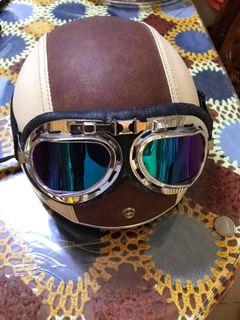 Vintage motorbike biker's helmet with sunglasses costume decorative