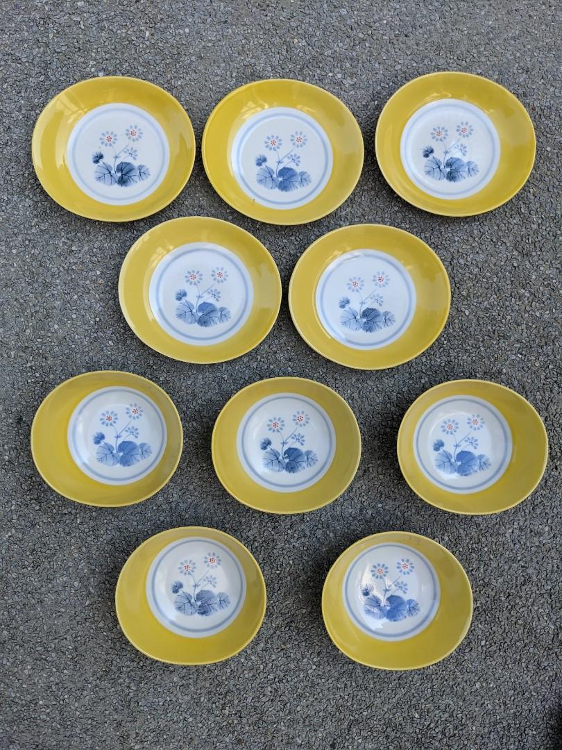 10 Yellow Dishes Bowls And Plates With Blue Flowers Furniture Home Living Kitchenware Tableware Dinnerware Cutlery On Carousell
