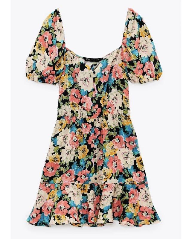 Zara floral puff sleeve dress, Women's 