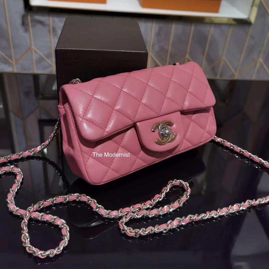 Authentic Chanel Extra Mini Rectangular 17cm Pink Lambskin Silver Hardware,  Luxury, Bags & Wallets on Carousell