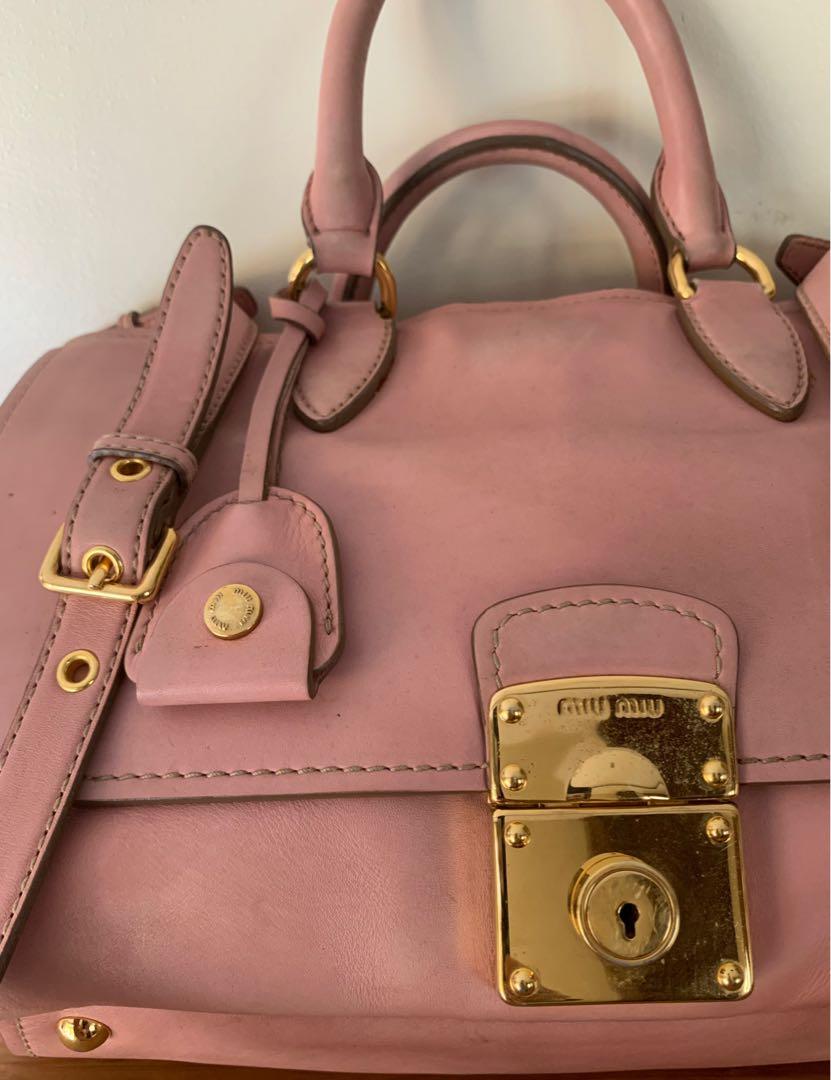 Authentic Miu Miu two way bag (Category: Luxury Bags & Wallets) located in Muntinlupa City. Submitted by mjas_treasures (Listing ID 1108391751, Image 2). Description: ig: mjas _treasures Authentic Miu miu two way bag. Made in Turkey 🇹🇷 MOP: BDO or BPI RFS: decluttering 🤗Preloved bag please manage your expectations. Bawal po sa maarte at maselan! 🚫No return, no exchange, no refund!.
