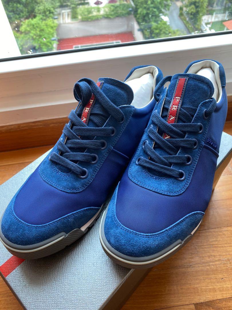 Mens blue prada trainers hot sale