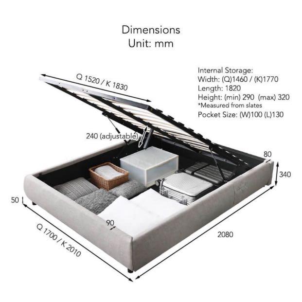 Brie King Size Storage Bed Frame, Furniture & Home Living, Furniture ...