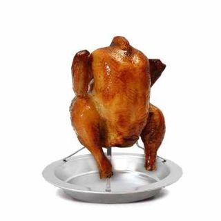 Beer Chicken Upright Roaster for Grill Oven Rack Stainless Steel Barbecue Chicken Roaster Stand with Drip Pan GerTong Beer Can Chicken Holder