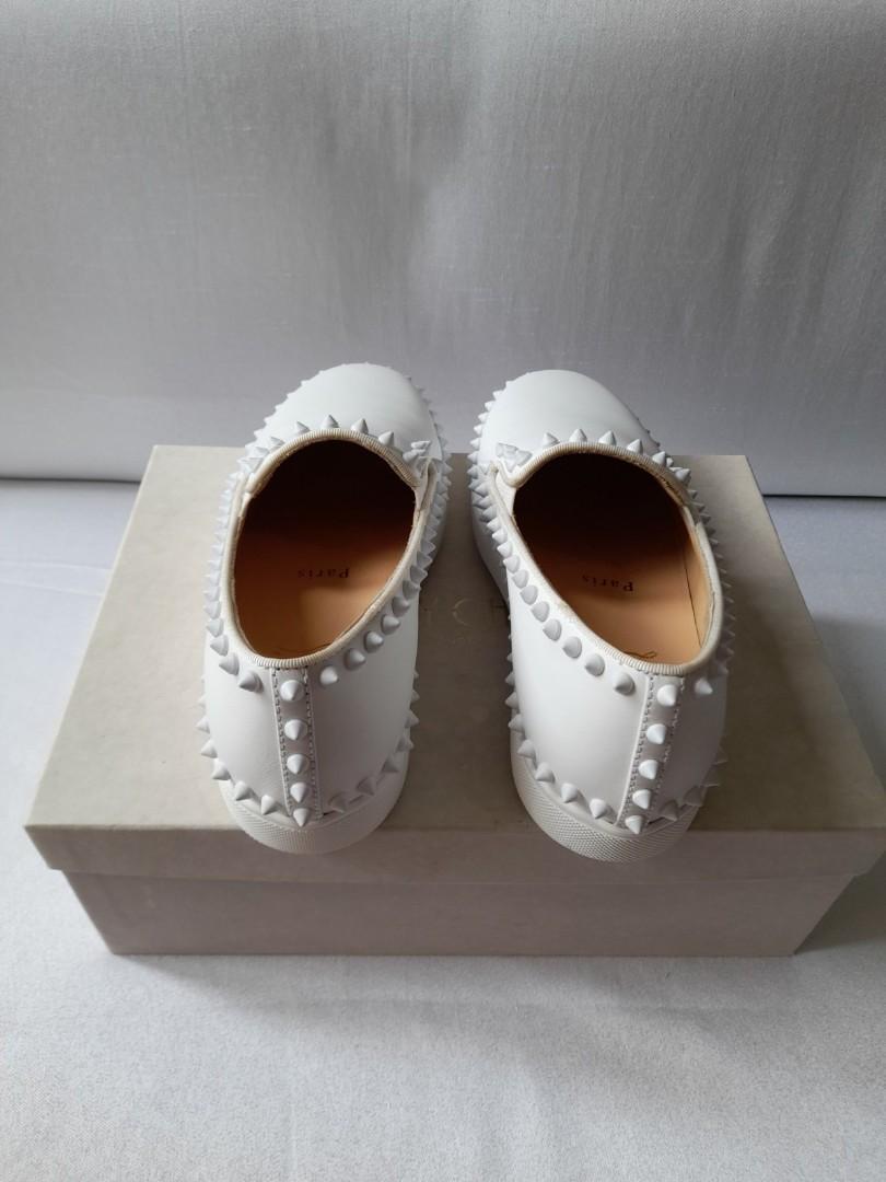 Christian Louboutin White Boat Spike-embellished Slip-on Sneakers, Women's Fashion, Footwear, Sneakers Carousell