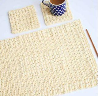 Crochet table placemats with 2pcs for cups  mat(Set)