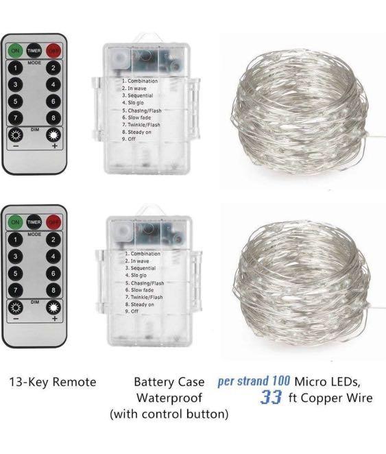 Twinkle Star Christmas Fairy Lights Battery Operated, 33ft 100 LED Waterproof Silver Wire String Light, Remote Control
