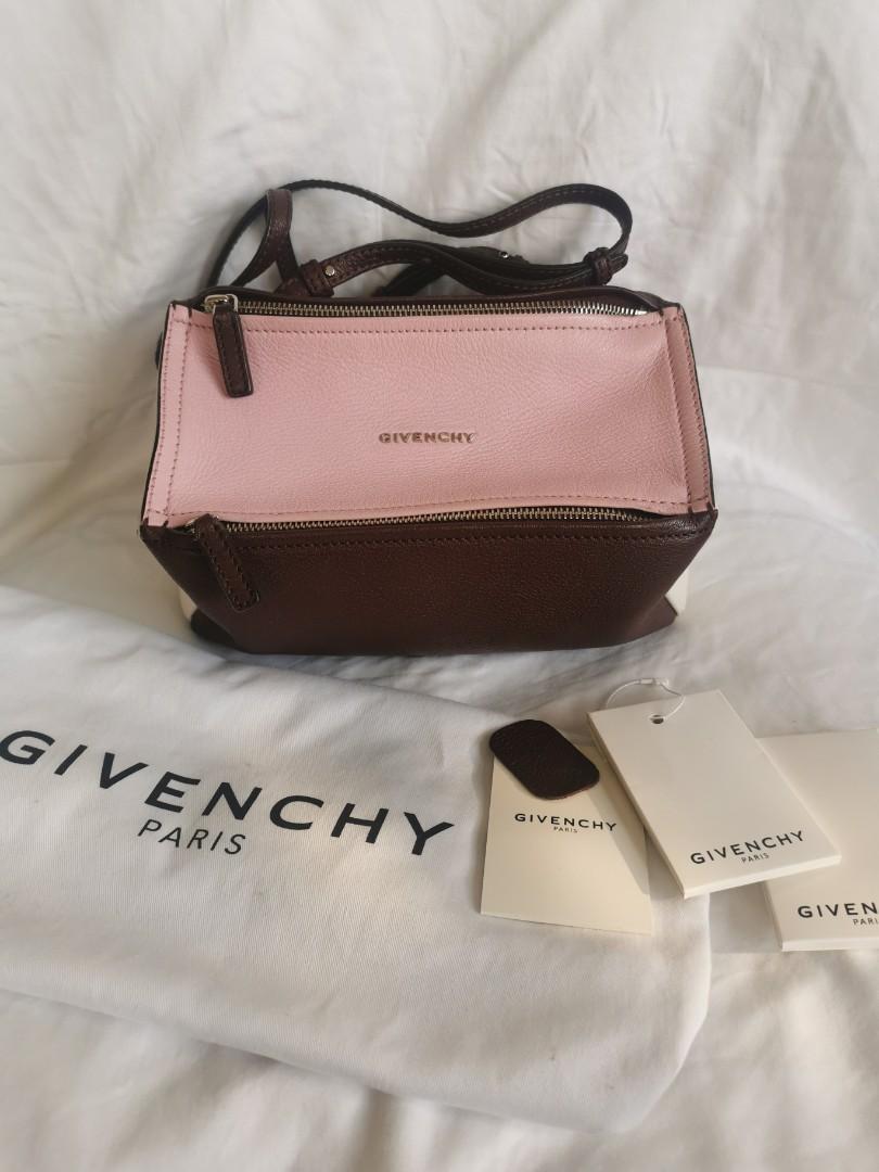 Givenchy Tri Color Mini Pandora (Category: Luxury Bags & Wallets) located in Makati City. Submitted by nicsclosetfinds (Listing ID 1108422513, Image 1). Description: Photos include: actual bag, when bag was bought in Givenchy store, and stock photo from Google Guaranteed authentic GIVENCHY Textured Sugar Goatskin leather Rare Tri-Color in Burgundy Pink White This chic messenger bag is finely crafted of soft, supple goatskin leather in pink, white