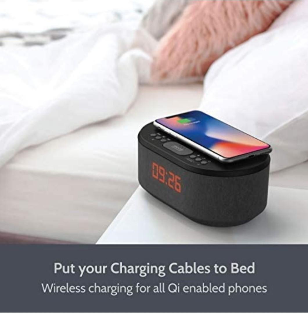 IBox Dawn Bedside Radio Alarm Clock with USB and wireless Charger