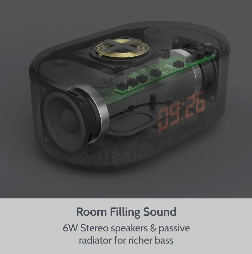 IBox Dawn Bedside Radio Alarm Clock with USB and wireless Charger