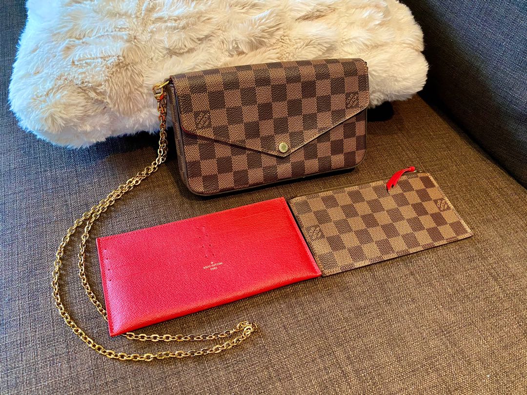 Louis Vuitton Pochette Felicie Damier Ebene Cerise Red Lining for Women