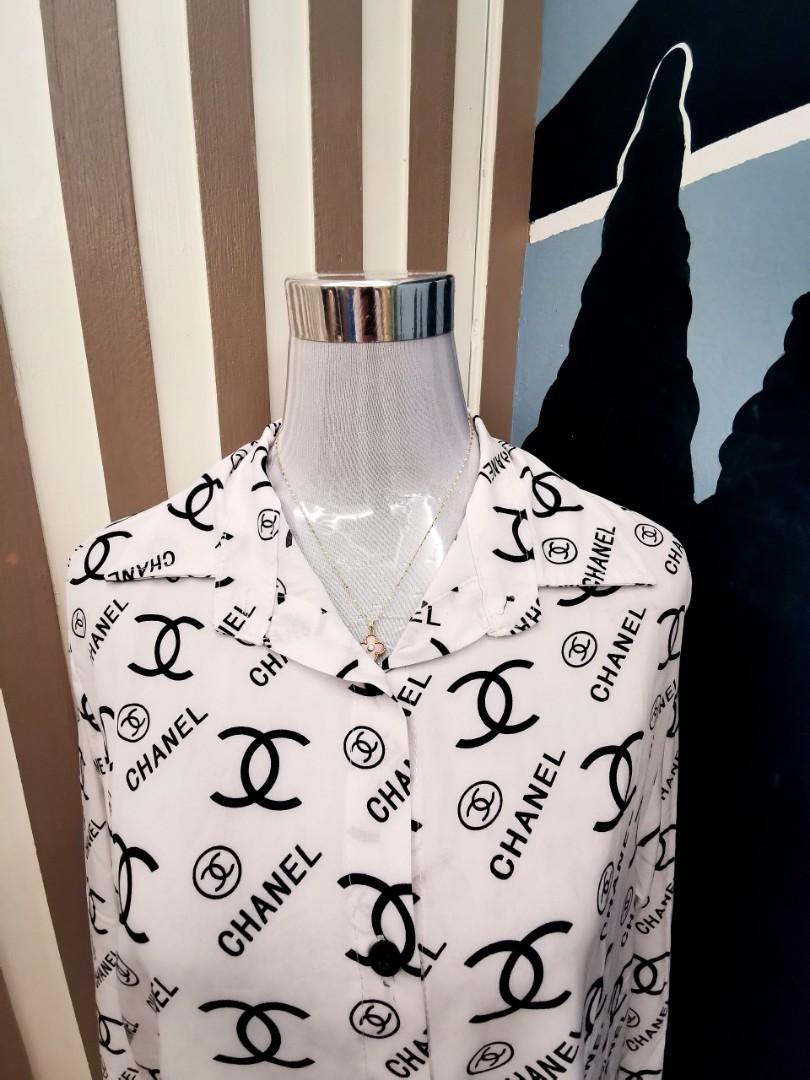 Oversized polo white dress in chanel print, Women's Fashion