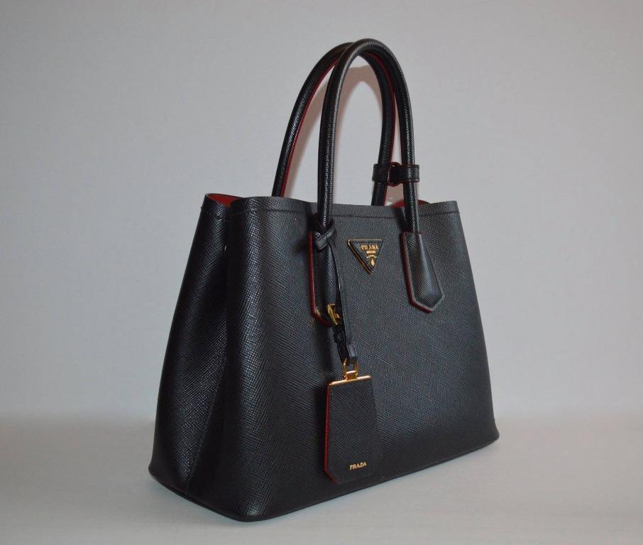 Small Saffiano Leather Double Prada Bag 31*14*23cm 1BG887, Grey, One Size