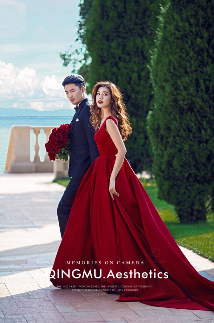 Red Wine Gown with train. Good for AD PWD photoshoot