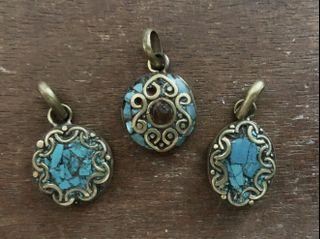 Round Turquoise And Brass Pendant
