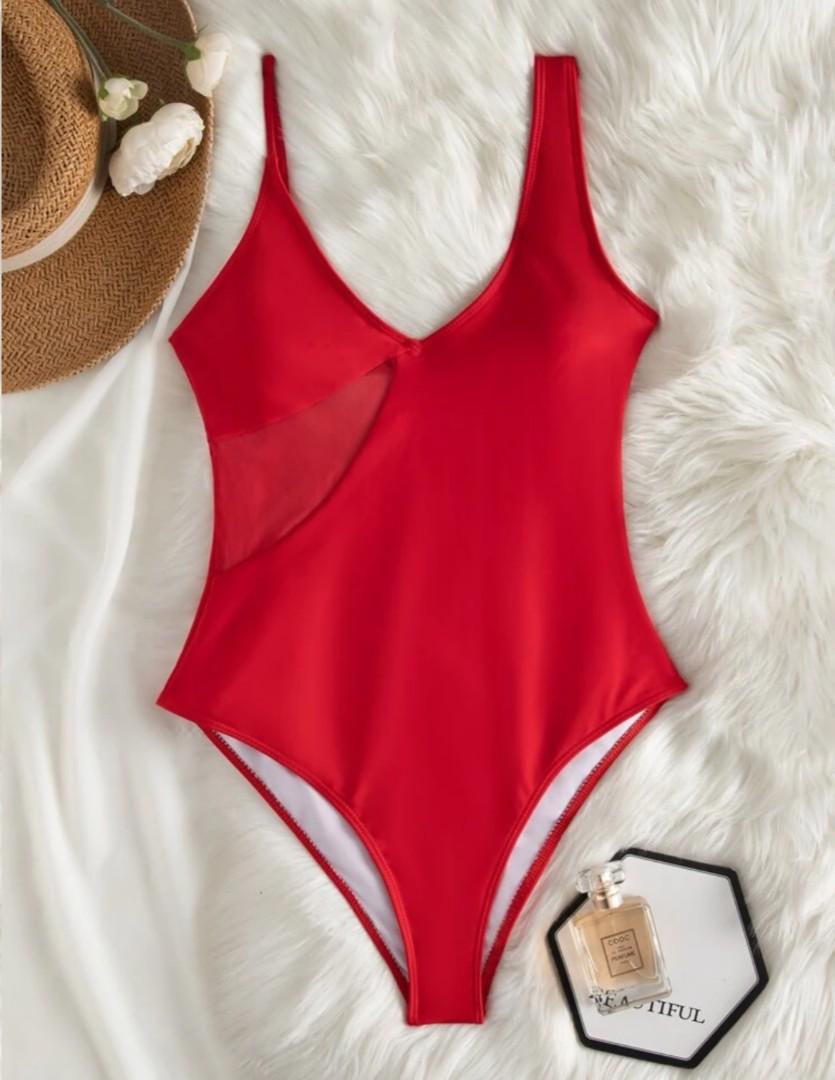 Shein One Piece Red Swimsuit Women S Fashion Swimwear Bikinis Swimsuits On Carousell