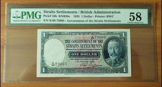 Straits KGV 1935 $1  PMG 58