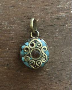 Turquoise with Carnelian Brass Pendant