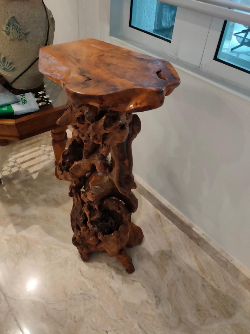 vintage old wood bark display standing table meja kayu lama rustic