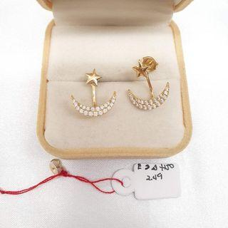 18K Saudi Gold Moon & Star Earrings with Stone