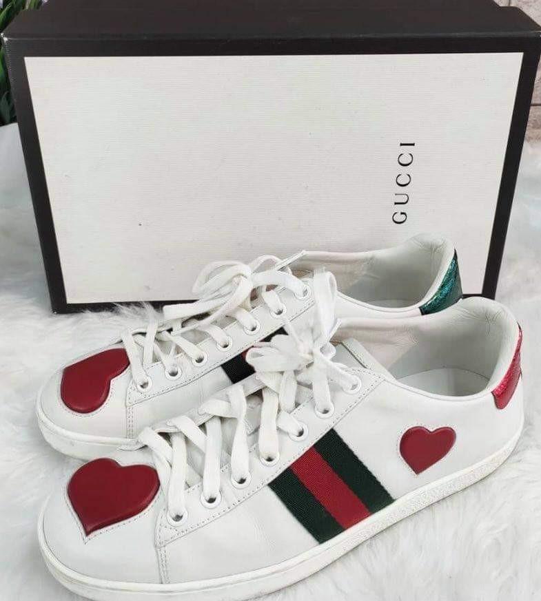 Authentic Gucci Ace White Leather with Red Heart Limited Edition Embroidered Hearts, Luxury, Sneakers & Footwear on Carousell