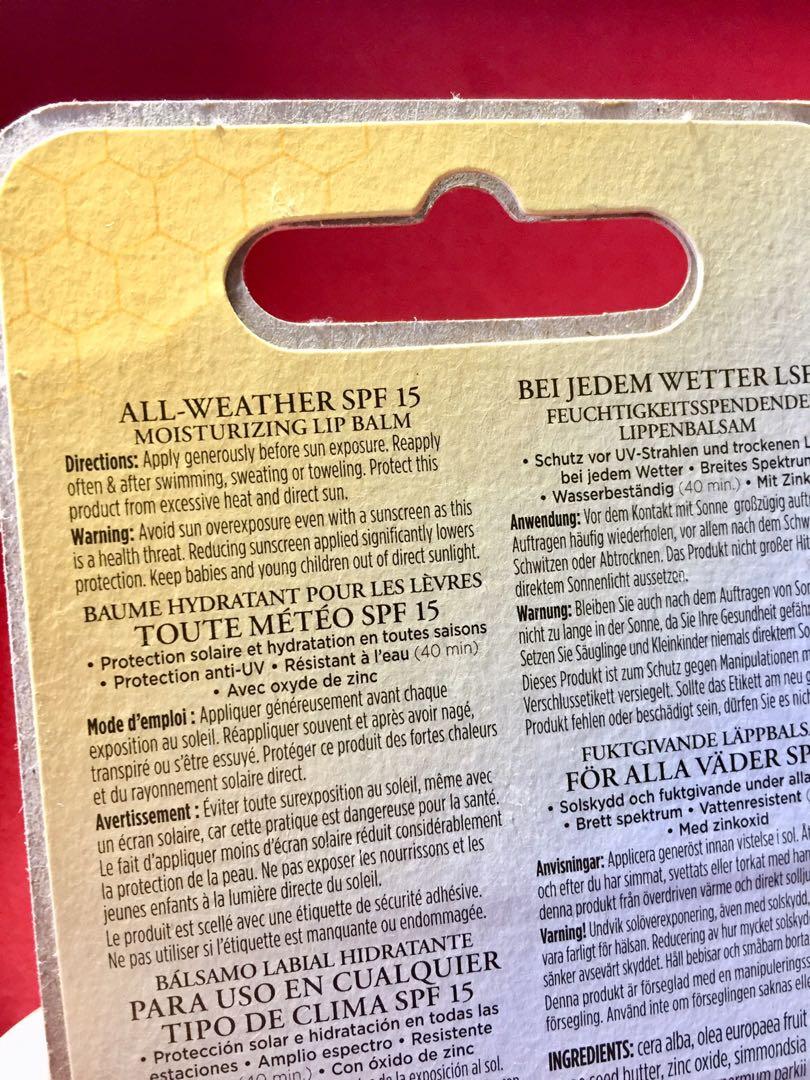 Burt’s bee sun protection lip balm, Beauty & Personal Care, Face, Face